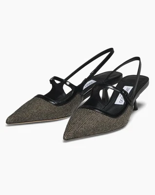 Jimmy Choo Didi 45MM Herringbone Slingback Pumps size 39 Retail $975 - Image 1 of 4