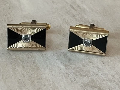 Gemelos Kreisler Quality USA 12 KT GF de colección firmados negros y diamantes de imitación Foto 1 de 4