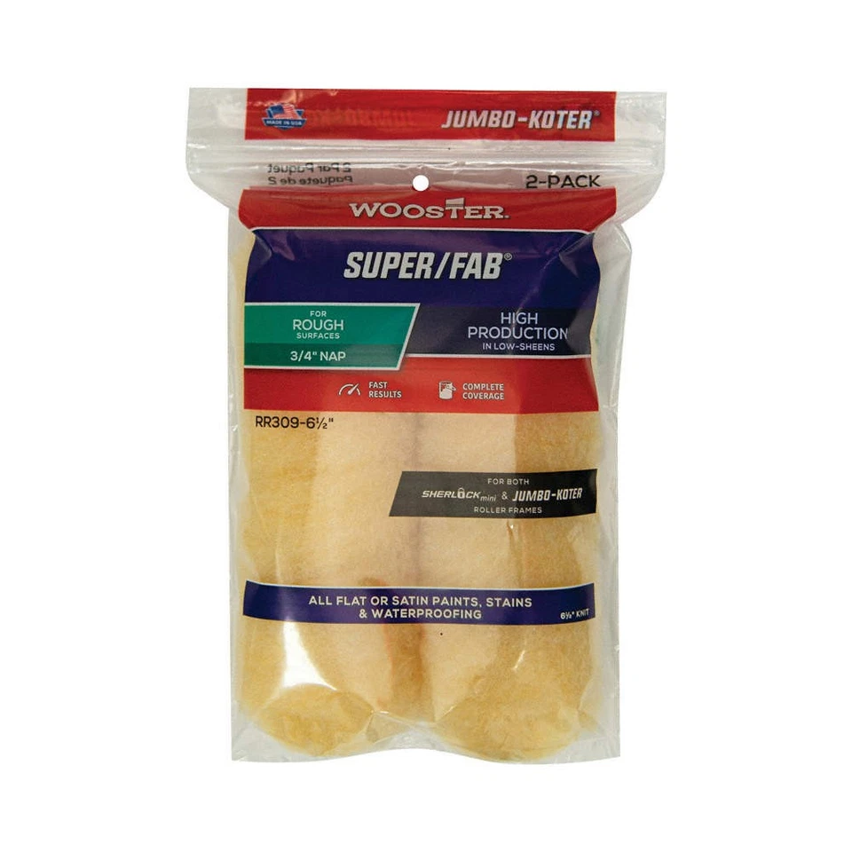 WOOSTER RR309-6-1/2 Mini Rollers,6 1/2"L,3/4"Nap,Knit,PK2 39UU79 - Imagem 1 de 1