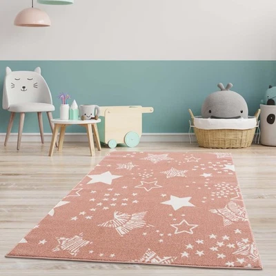 Kinderteppich Anime Sterne Rosé Sternteppich Kurzflor Kinderzimmer Babyteppich - Bild 1 von 4