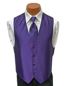 Men's Jean Yves Purple Tuxedo Vest & Long Tie Wedding Prom Groom Medium M - Picture 1 of 5