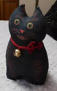 John Derian x Target Black Cat Novelty Plush Pillow Red Ribbon Bell 15” Weighted - Picture 1 of 4