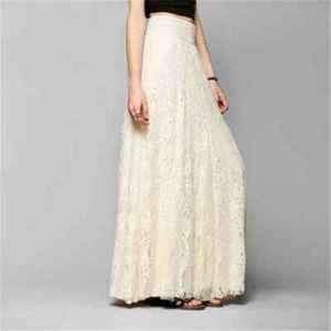 Double Lace Layer Chiffon Pleated Long Maxi Skirt Elastic Waist Long Skirt - Picture 1 of 22