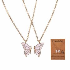316L Stainless Steel Golden Pink Butterfly Pair Pendant Necklace Friendship UK