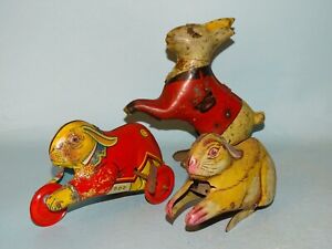 LOT OF 3 TIN EASTER RABBIT WINDUP TOYS CHEIN