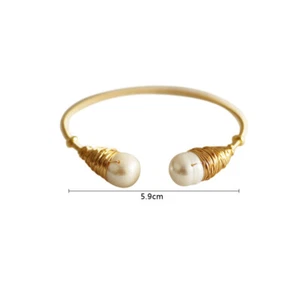 Women Natural Freshwater Pearls Cuff Bracelet 14K Glod Plated Bangle Jewelry - Picture 1 of 12