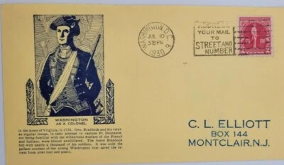 FDC #688    Mellone #6  Washington as Colonel cachet   DC - Image 1 of 3