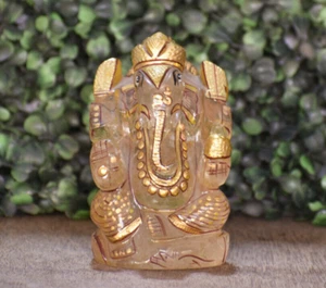 Estatua de Ganesha de 4 pulgadas tallada a mano piedra preciosa de cristal de roca pintada ídolo de Ganesha - Imagen 1 de 5