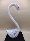 Large Art Glass Swan 13.5" Tall White W/ Copper Spots Pre-owned As-is