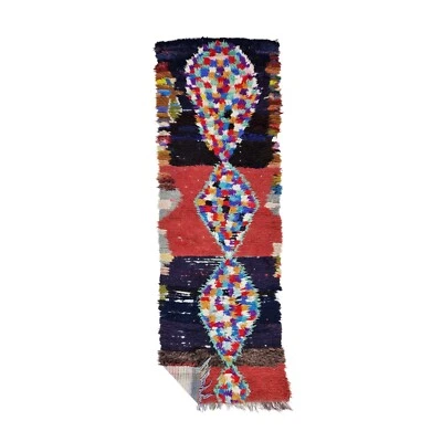 Alfombra marroquí hecha a mano vintage 2'7x8'5 alfombra bereber geométrica de algodón rojo y púrpura Foto 1 de 4