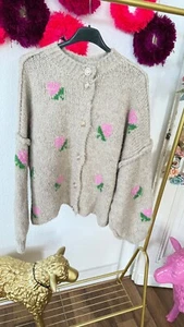 36 38 40 42 Jacke Strickjacke Cardigan Blumen kuschelig - Bild 1 von 3