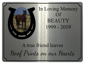 Personalised Memorial Photo Horse Shoe Pony Metal Aluminium Plaque Sign 85x54mm - Picture 1 of 5