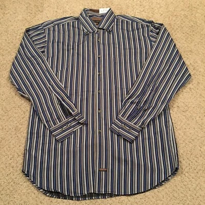 Camisa Robert Talbott Para Hombre Grande Azul Gris Rayas Manga Larga Abotonada Foto 1 de 4