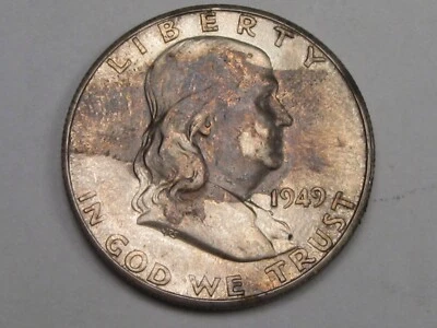 AU/UNC TONED Data Chiave 1949-S Dollaro D'Argento Franklin Da Mezzo. - Immagine 1 di 4