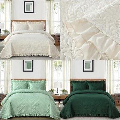 Juego de colcha Morden sólida 3 piezas funda acolchada cama tamaño queen king almohada farsa Foto 1 de 4