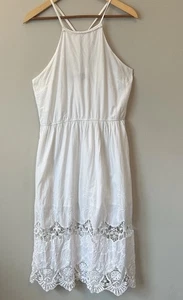 White Summer Dress Crochet Size Medium M Cotton Boho Cottagecore Made in India - Picture 1 of 18