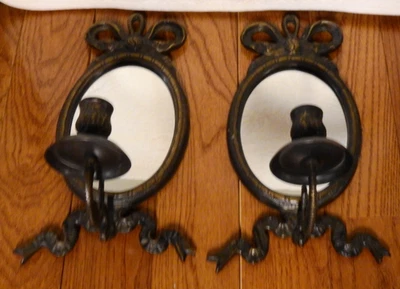 Apliques espejados de latón estilo francés vintage arco cinta 12" juego de 2 Foto 1 de 4