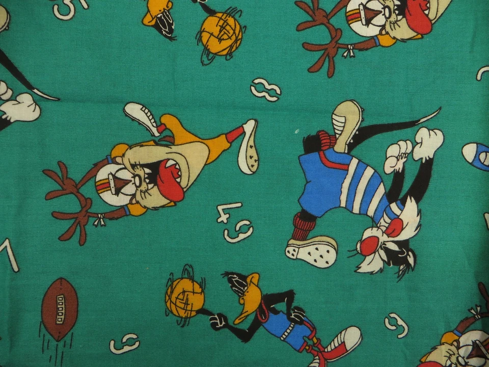 Vintage 1994 Warner Bros Looney Tunes Tecido Estampa Esportiva Insetos Patolino Pato Taz - Imagem 1 de 4
