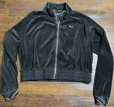 Chaqueta chándal de felpa negra corta cuello alto con cremallera de terciopelo para mujer PUMA L Foto 1 de 4