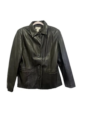 复古休闲角落女式柔软棕色皮革外套夹克,尺寸 M,复古 — 第 1/4 张图片