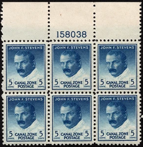 Canal Zone Scott # 139a Plate Block Mint NH VF - 5 Cents John F. Stevens Issue - Picture 1 of 1
