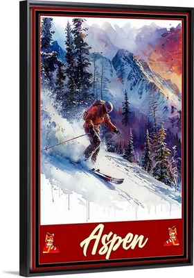Póster de viaje Ski Aspen Colorado impresiones lienzo o enmarcado esquí arte de escena de invierno Foto 1 de 4