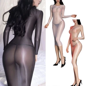 Women Sheer Sexy See Through Bodycon Dress V Neck Long Sleeve Club Party Dresses - Picture 1 of 49