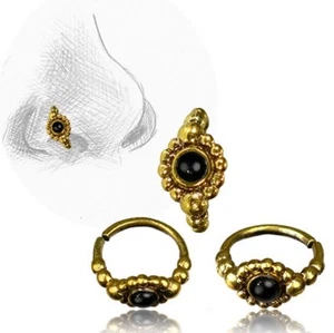 20G TRIBAL BRASS NOSE RING 7MM RING NOSE STUD HELIX 20G ONYX  - Picture 1 of 1