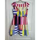 Kate Spade Rainbow Striped Cap Sleeve Cut Out Back A-Line Mini Dress Size 8