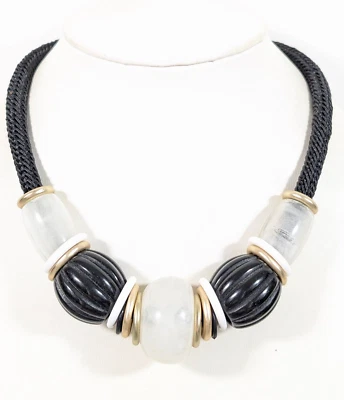 Chicos White Black Chunky Ribbed Slide Charm Cord Bold Statement Necklace 22 in - Image 1 of 4