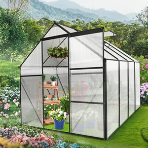 6X8FT Polycarbonate Greenhouse Heavy Duty Walk-in Green Houses w/ Sliding Doors - Picture 1 of 9