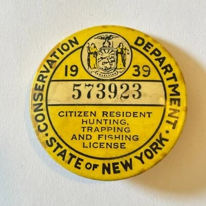 1939 New York State Conservation Dept Resident Jagd Falle Angelschein - Bild 1 von 3