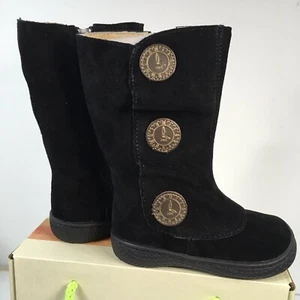 Livie & Luca Toddler Sz 4 Black Suede Tiempo Boots Side Button Detail Zipper - Picture 1 of 5