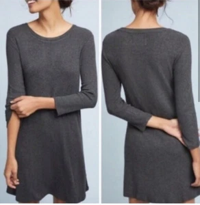 Anthropologie VELVET Brand Gray A Line Thermal Dress Stretch Rayon Blend - XS - Picture 1 of 5