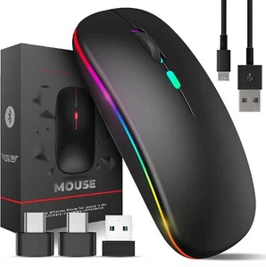 TEUREMI Wireless Bluetooth Mouse, Silent USB & USB-C Rechargeable Mouse, Dual Mo - Picture 1 of 7