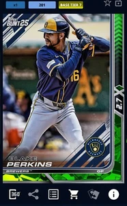 Topps Bunt DIGITAL CARD 2025 Tier 7 EMERALD Base 2.7x BLAKE PERKINS BREWERS - Picture 1 of 1