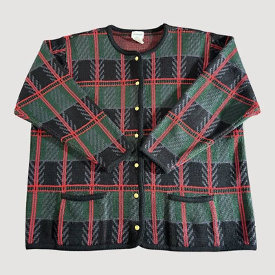 Cárdigan suéter vintage Liz Baker para mujer 2X botones dorados a cuadros bolsillos vacaciones Foto 1 de 4