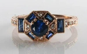 9CT 9K ROSE GOLD SAPPHIRE & DIAMOND ART DECO RING Size K 1/2 - Picture 1 of 4