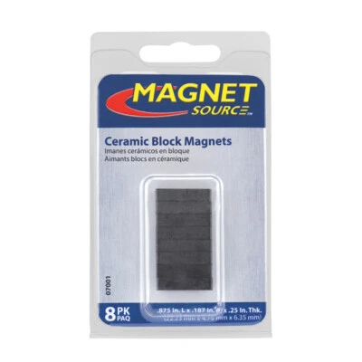 MAGNET SOURCE .875 in. Ceramic Block Block Magnets 0.6 lb. pull 3.4 MGOe Black 8 piece