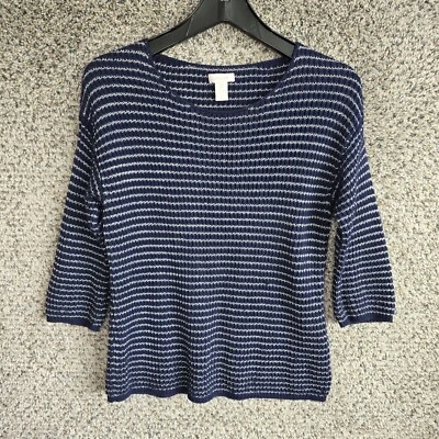 Suéter Chicos Para Mujer 0 EE. UU. Pequeño Azul Tejido Abierto Metálico Cuello Redondo Pullover Foto 1 de 4