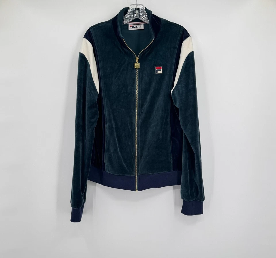 Chaqueta deportiva FILA para hombre verde azul terciopelo cremallera completa manga larga talla M Foto 1 de 4