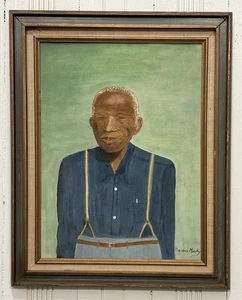 Vintage Black Americana Folk Art Oil Painting African American Man Geneva Murphy - Picture 1 of 11