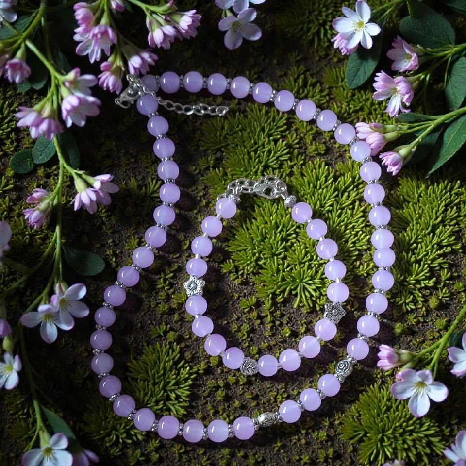 Handmade Halskette+Armband  Set . Lavendel Perlen 8mm - Bild 1 von 1