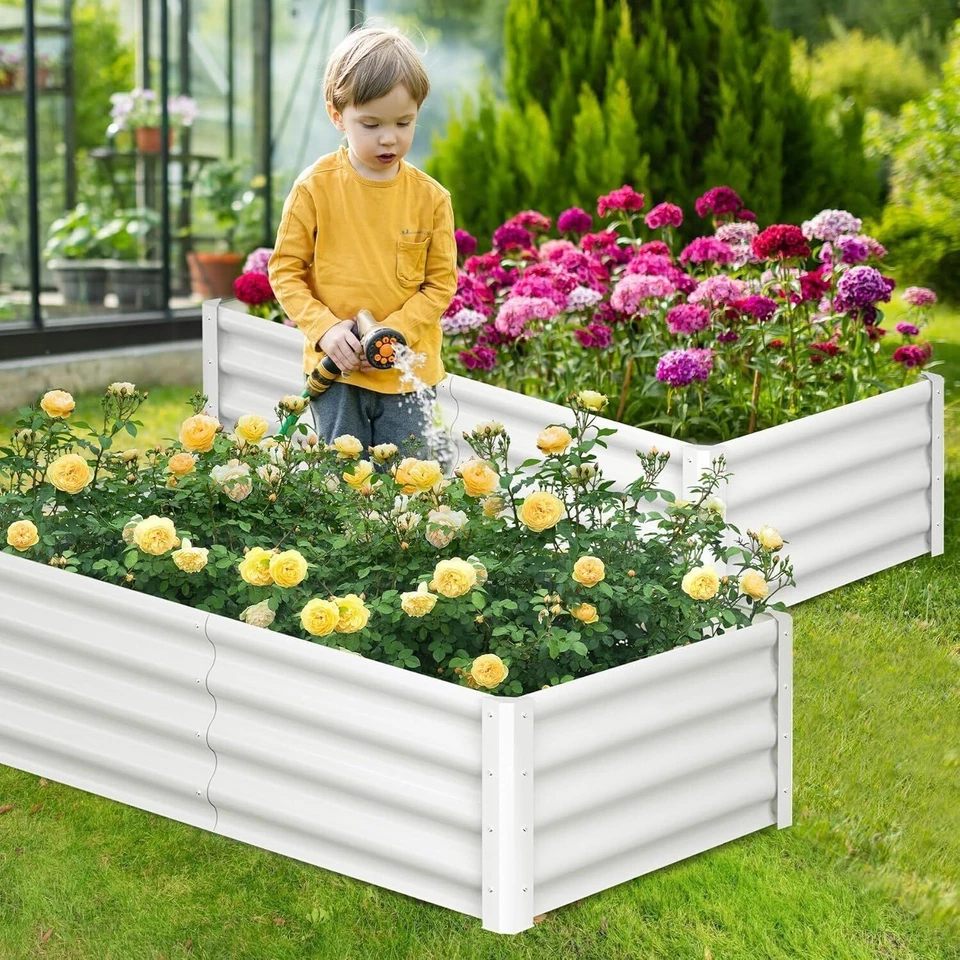 2PCS Metal Planter Box Galvanized Raised Garden Bed Set 6x3x1ft Patio Kit White - Image 1 of 4