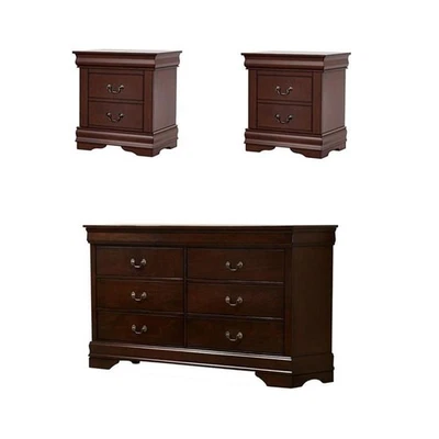 Home Square Set of 3 Transitional Wood 2 Nightstands and Dresser in Cherry - Image 1 of 4