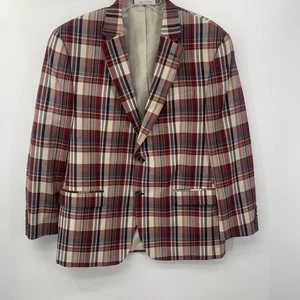 Chaps Plaid 100% Cotton 2 Button Blazer Men’s Size 44R Suit Jacket Derby - Picture 1 of 10