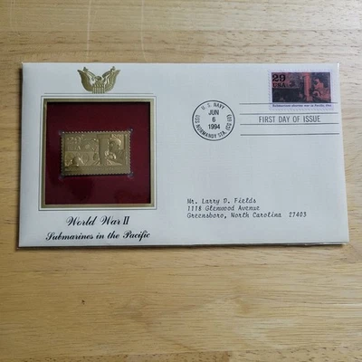 Réplica de sello de oro de 22kt de submarinos de la Segunda Guerra Mundial en el Pacífico primer día con tarjeta Foto 1 de 4