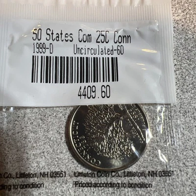 1999 D Connecticut STATE QUARTER UNCIRCULATED-60 LITTLETON COIN COMPANY - Image 1 of 2