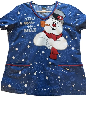 UNIFORM CHRISTMAS SCRUB TOP UA SCRUBS SNOWMAN W/SCARF "YOU MAKE ME MELT"  (G-22) - Image 1 of 4