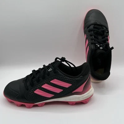 Adidas Pure Hustle 2 MD Kids 3.5 Black And Pink Lace Up Baseball Cleats EUC - Image 1 of 4